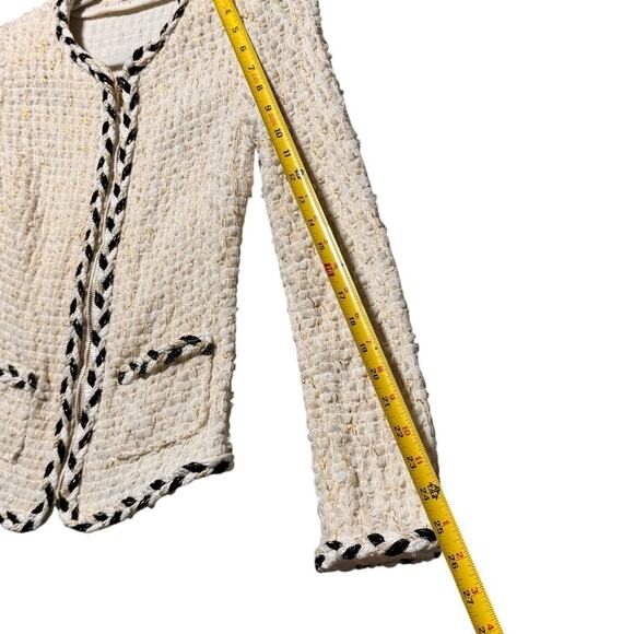 Ann Fontaine womens Lady Jacket Size 36 stretch tweed full zip cream - Picture 8 of 16